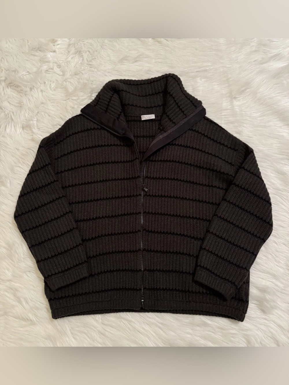 Brunello Cucinelli 100% Cashmere Monili Sweater Cardigan Full Zip Stripe Green M